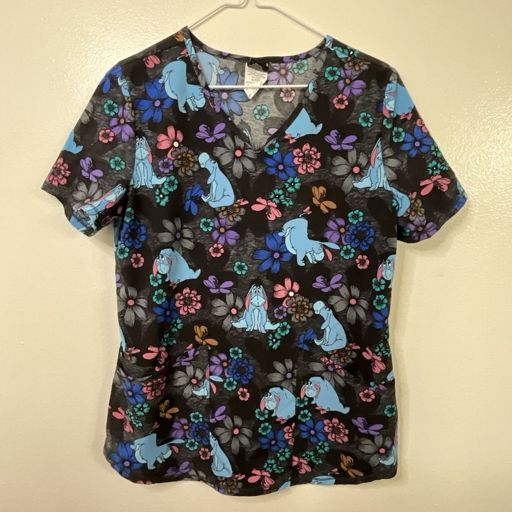 Disney Eeyore Scrub Top Colorful Medical Nurse Pediatric Women Size S